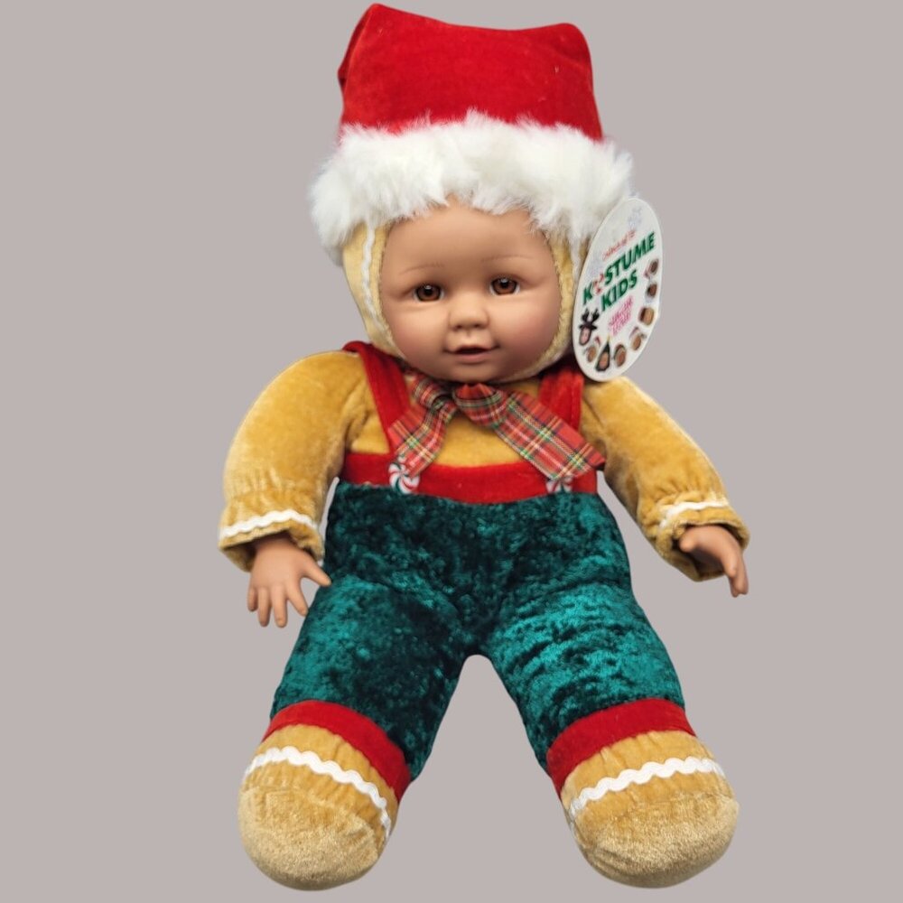 Kostume Kids Sugar Loaf Christmas Gingerbread Doll Santa Hat Overalls 15 inch